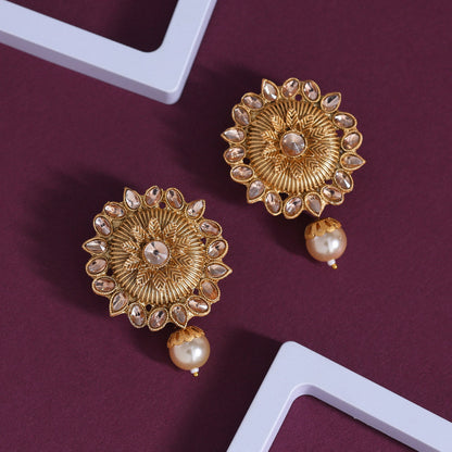 Gold Color Rajwadi Matte Gold Earrings (MGE310GLD) - Preyans.com