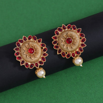 Rani Color Rajwadi Matte Gold Earrings (MGE310RNI) - Preyans.com