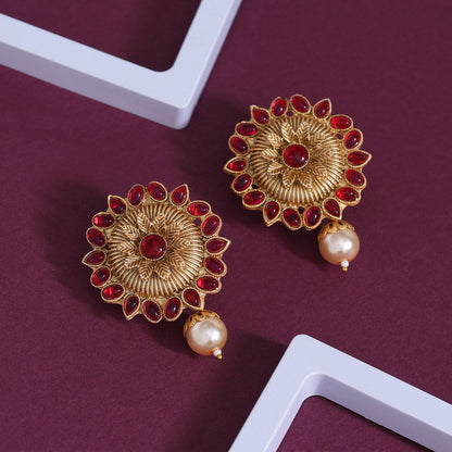 Rani Color Rajwadi Matte Gold Earrings (MGE310RNI) - Preyans.com