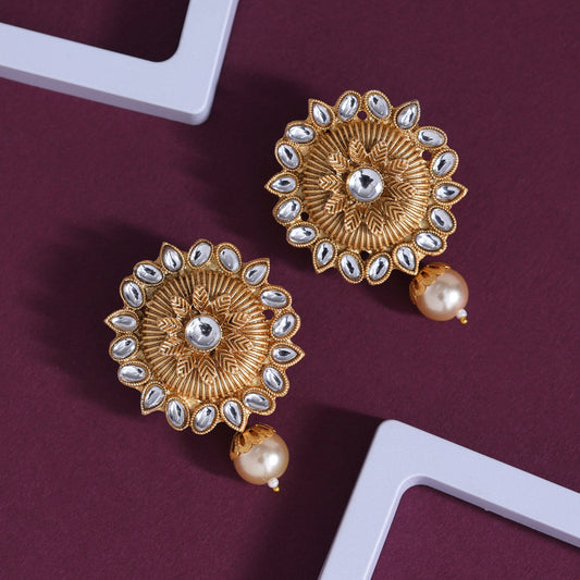 White Color Rajwadi Matte Gold Earrings (MGE310WHT) - Preyans.com