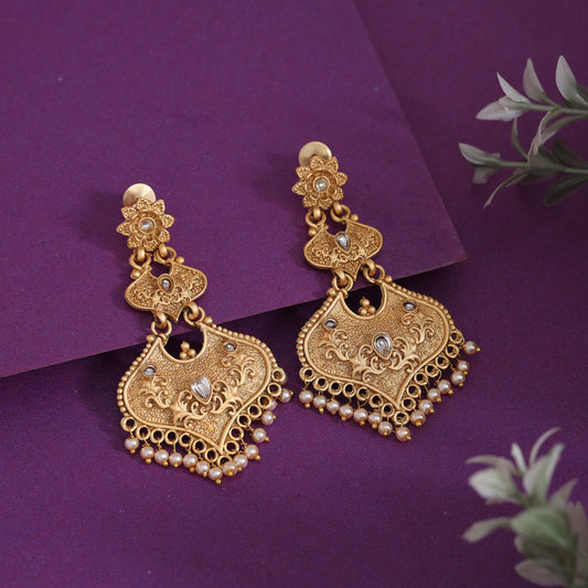 Gold Color Rajwadi Matte Gold Earrings (MGE312GLD) - Preyans.com