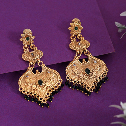 Green Color Rajwadi Matte Gold Earrings (MGE312GRN) - Preyans.com