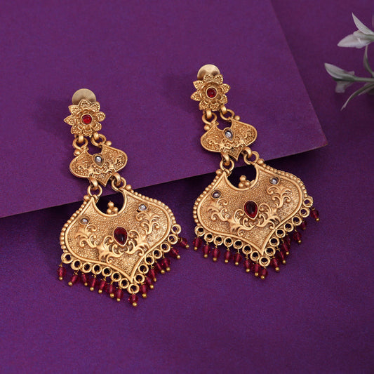 Rani Color Rajwadi Matte Gold Earrings (MGE312RNI) - Preyans.com