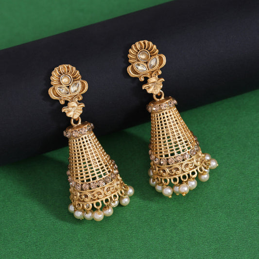 Gold Color Rajwadi Matte Gold Earrings (MGE314GLD) - Preyans.com