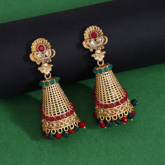 Rani & Green Color Rajwadi Matte Gold Earrings (MGE314RNIGRN) - Preyans.com