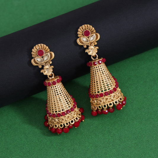 Rani Color Rajwadi Matte Gold Earrings (MGE314RNI) - Preyans.com