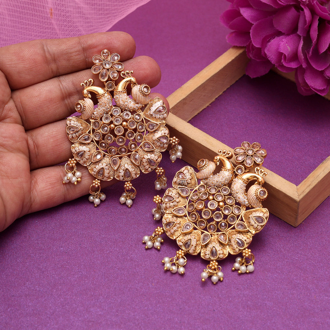 Gold Color Rajwadi Matte Gold Earrings (MGE315GLD) - Preyans.com