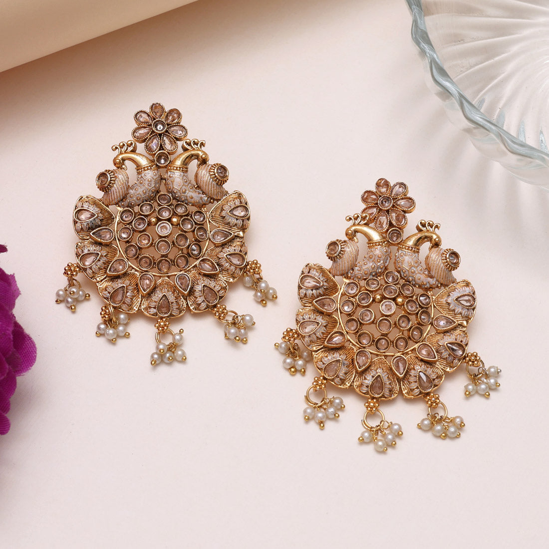 Gold Color Rajwadi Matte Gold Earrings (MGE315GLD) - Preyans.com