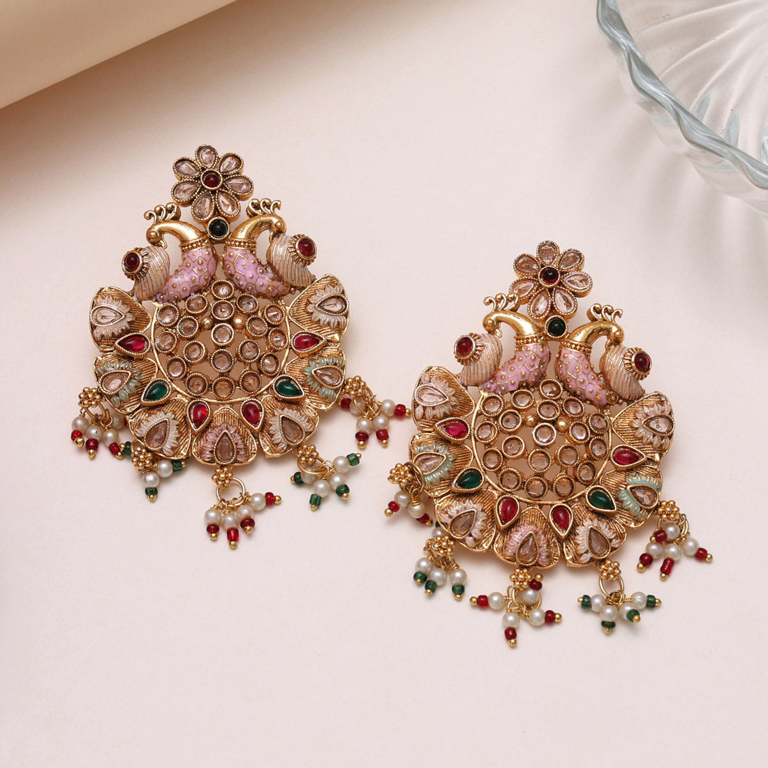 Multi Color Rajwadi Matte Gold Earrings (MGE315MLT) - Preyans.com