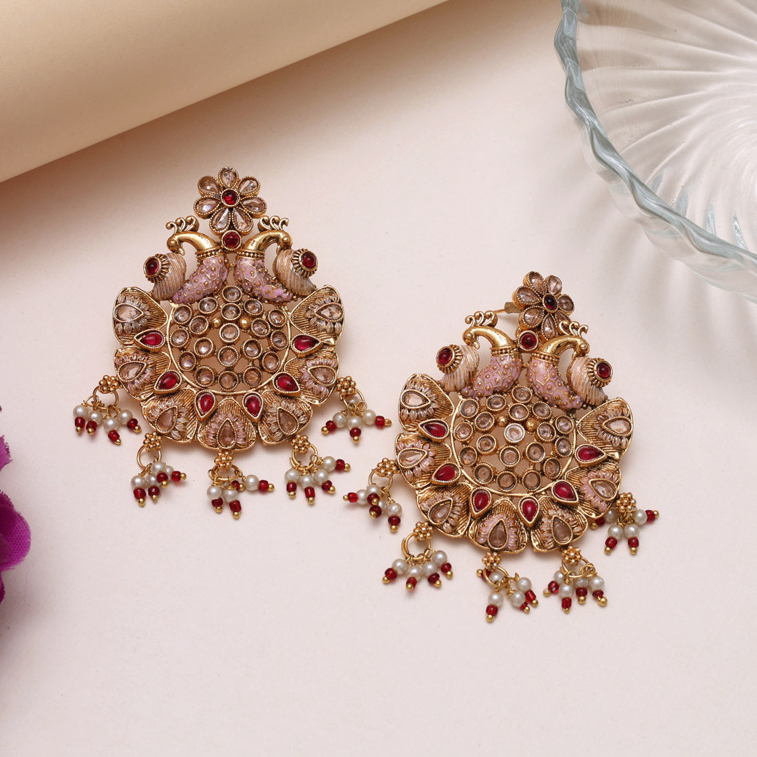 Rani Color Rajwadi Matte Gold Earrings (MGE315RNI) - Preyans.com