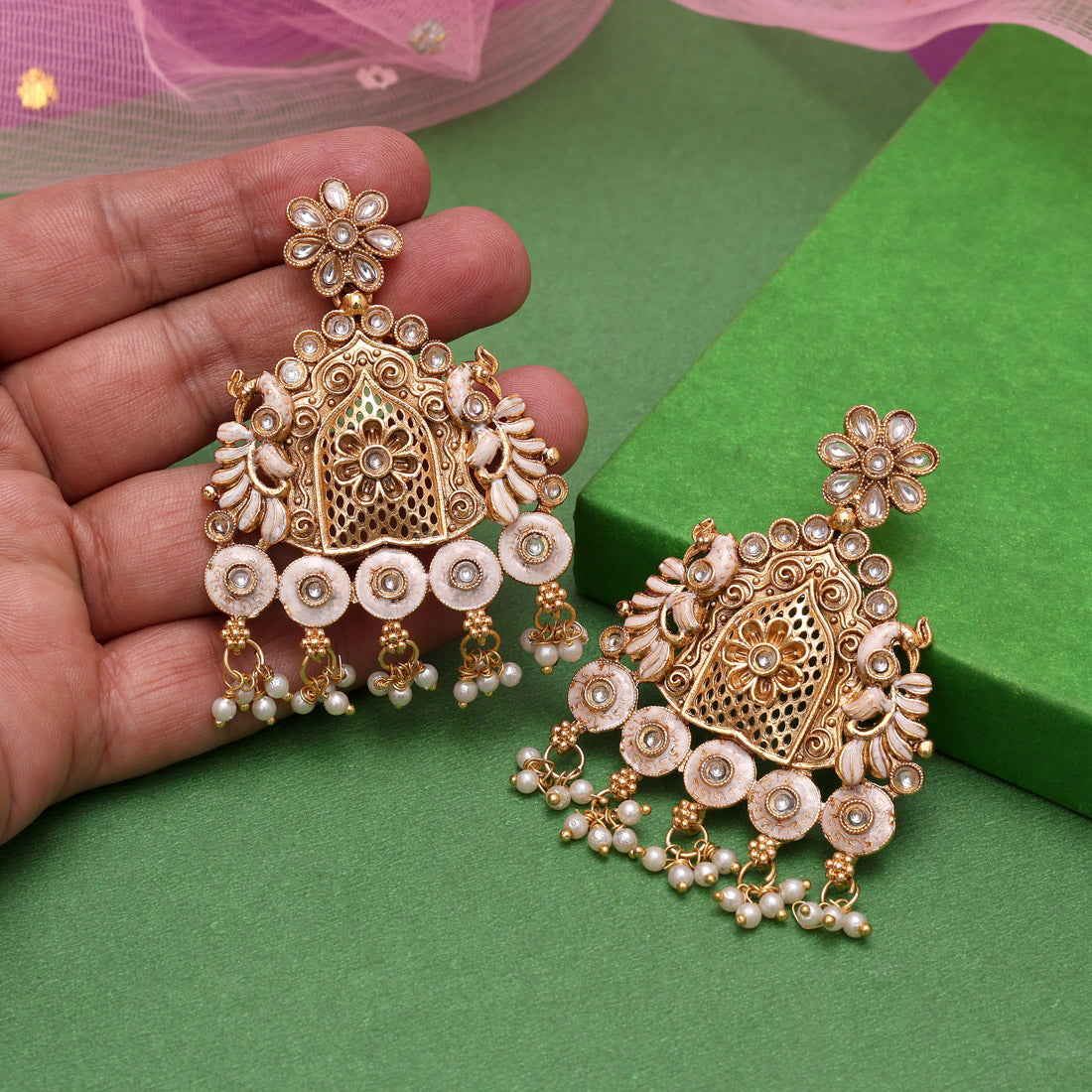 Gold Color Rajwadi Matte Gold Earrings (MGE316GLD) - Preyans.com