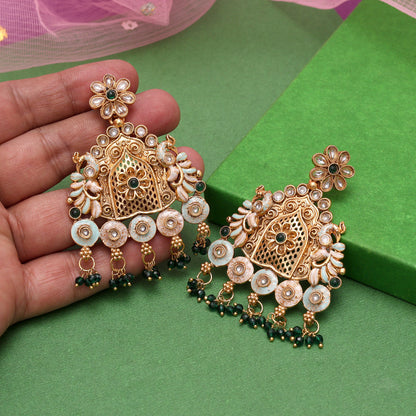 Green Color Rajwadi Matte Gold Earrings (MGE316GRN) - Preyans.com