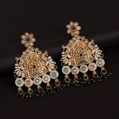 Green Color Rajwadi Matte Gold Earrings (MGE316GRN) - Preyans.com