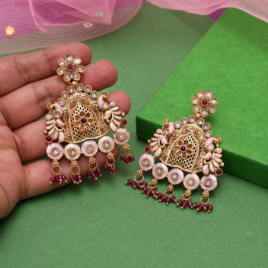 Rani Color Rajwadi Matte Gold Earrings (MGE316RNI) - Preyans.com