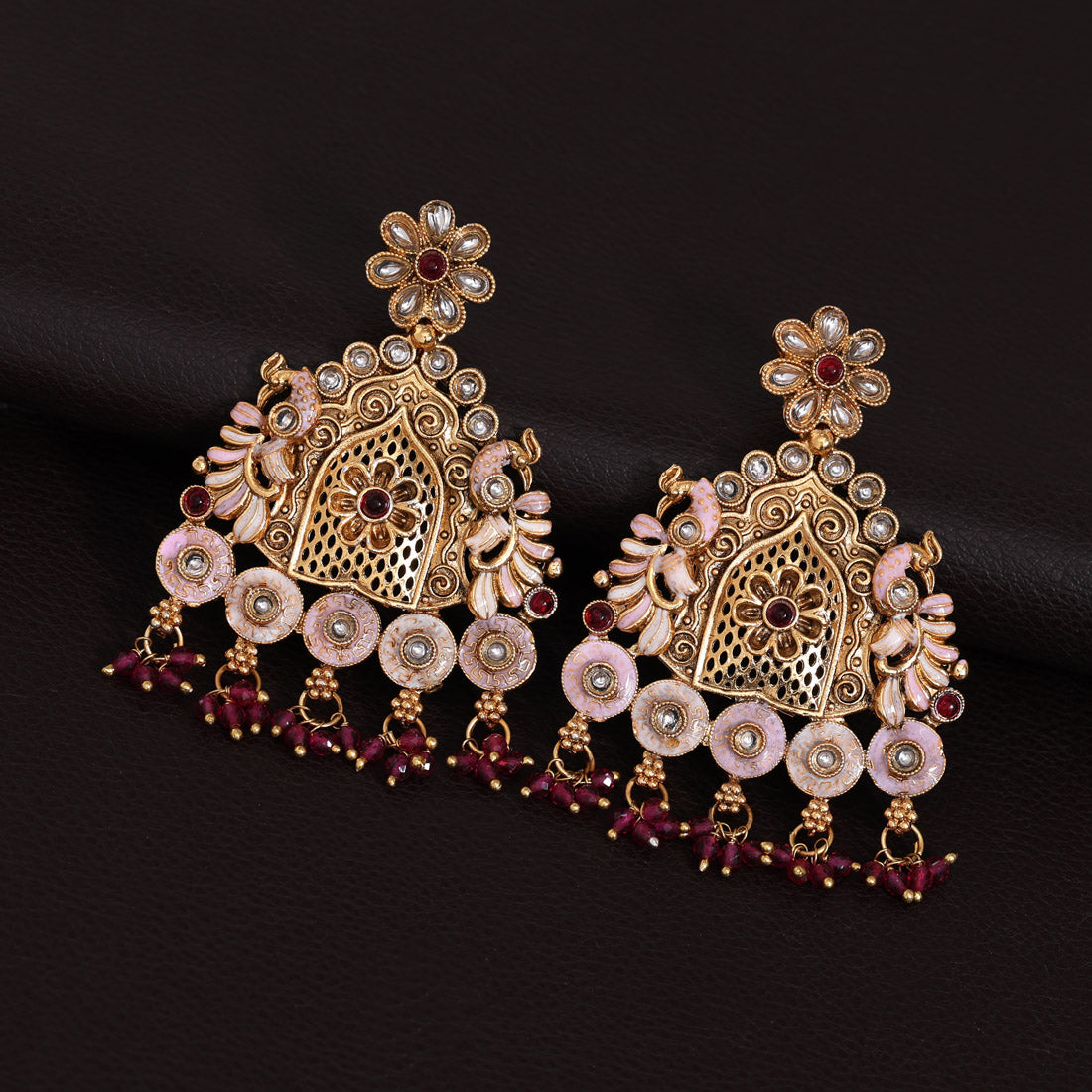 Rani Color Rajwadi Matte Gold Earrings (MGE316RNI) - Preyans.com