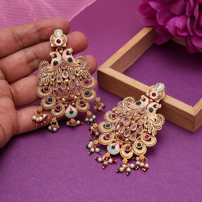 Multi Color Rajwadi Matte Gold Earrings (MGE317MLT) - Preyans.com