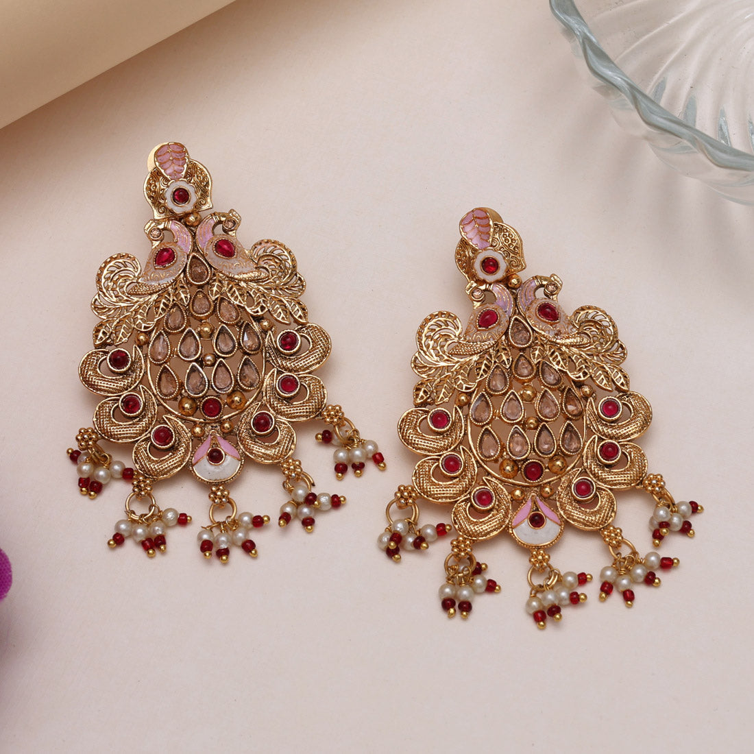 Rani Color Rajwadi Matte Gold Earrings (MGE317RNI) - Preyans.com