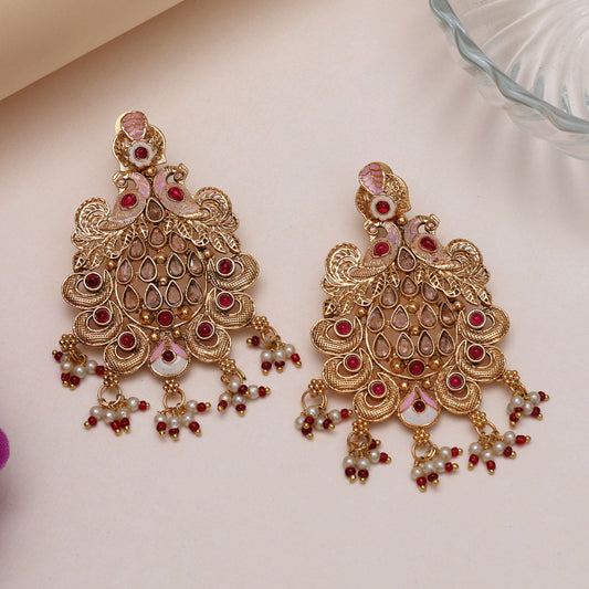 Rani Color Rajwadi Matte Gold Earrings (MGE317RNI) - Preyans.com