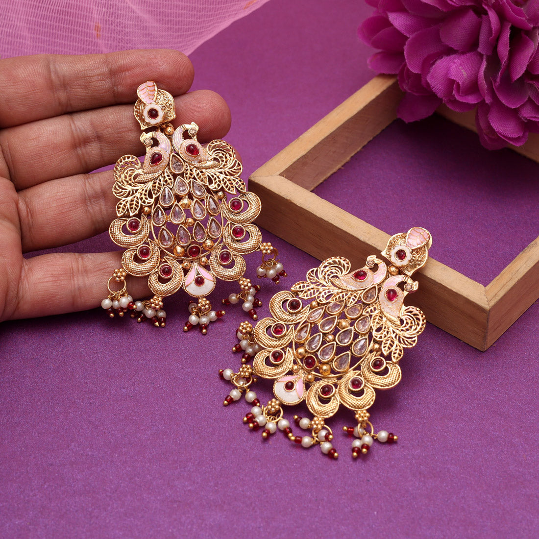 Rani Color Rajwadi Matte Gold Earrings (MGE317RNI) - Preyans.com