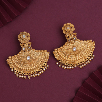 Gold Color Rajwadi Matte Gold Earrings (MGE319GLD) - Preyans.com