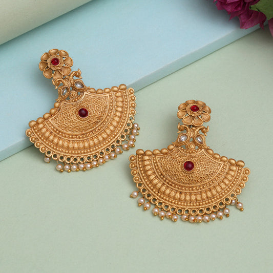 Rani Color Rajwadi Matte Gold Earrings (MGE319RNI) - Preyans.com