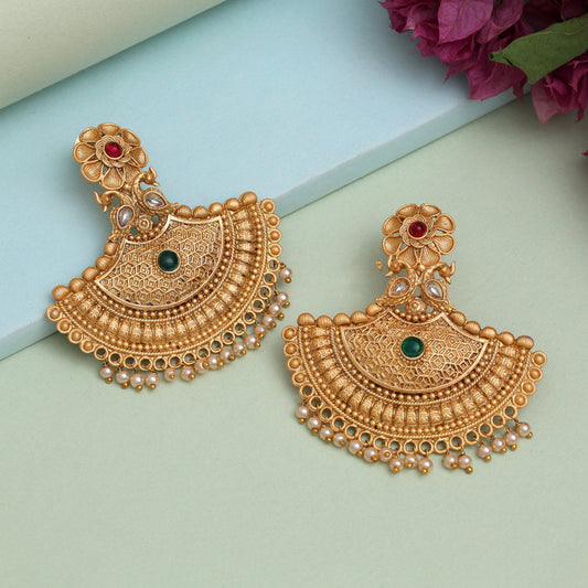 Rani & Green Color Rajwadi Matte Gold Earrings (MGE319RNIGRN) - Preyans.com