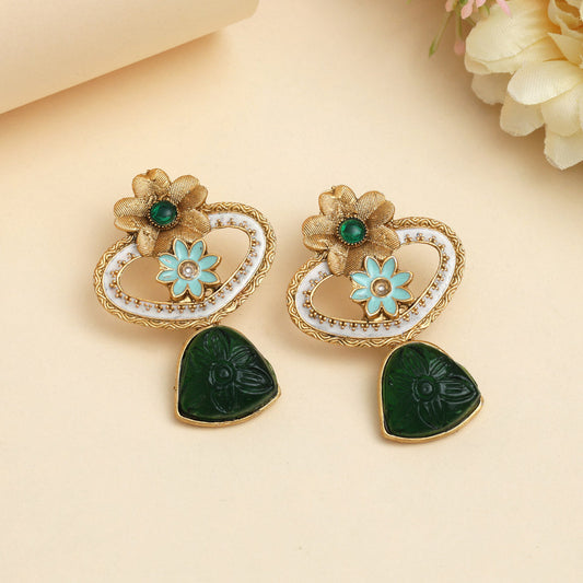 Green Color Rajwadi Matte Gold Earrings (MGE320GRN) - Preyans.com