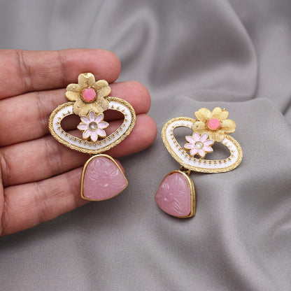 Pink Color Rajwadi Matte Gold Earrings (MGE320PNK) - Preyans.com