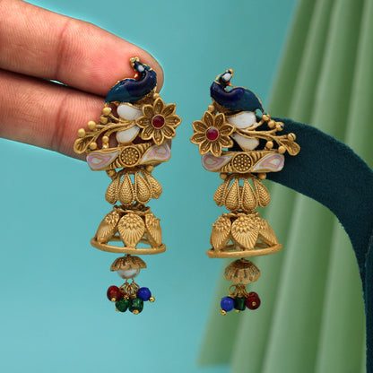 Multi Color Rajwadi Matte Gold Earrings (MGE321MLT) - Preyans.com