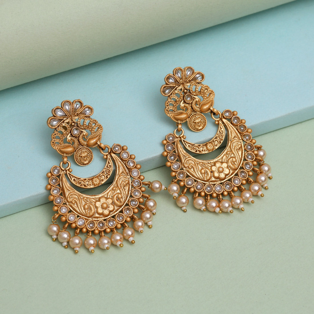 Gold Color Rajwadi Matte Gold Earrings (MGE322GLD) - Preyans.com