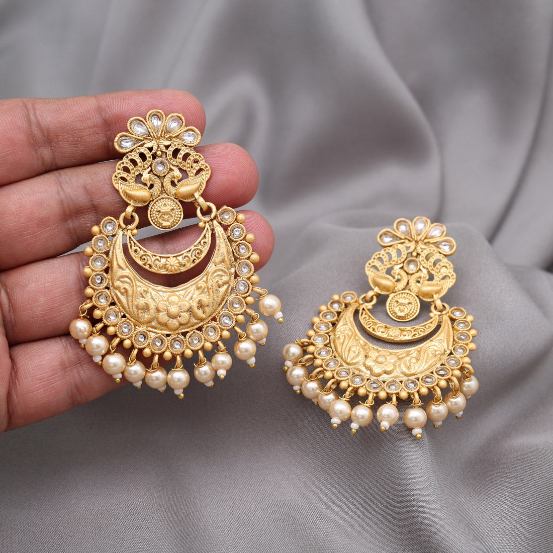 Gold Color Rajwadi Matte Gold Earrings (MGE322GLD) - Preyans.com