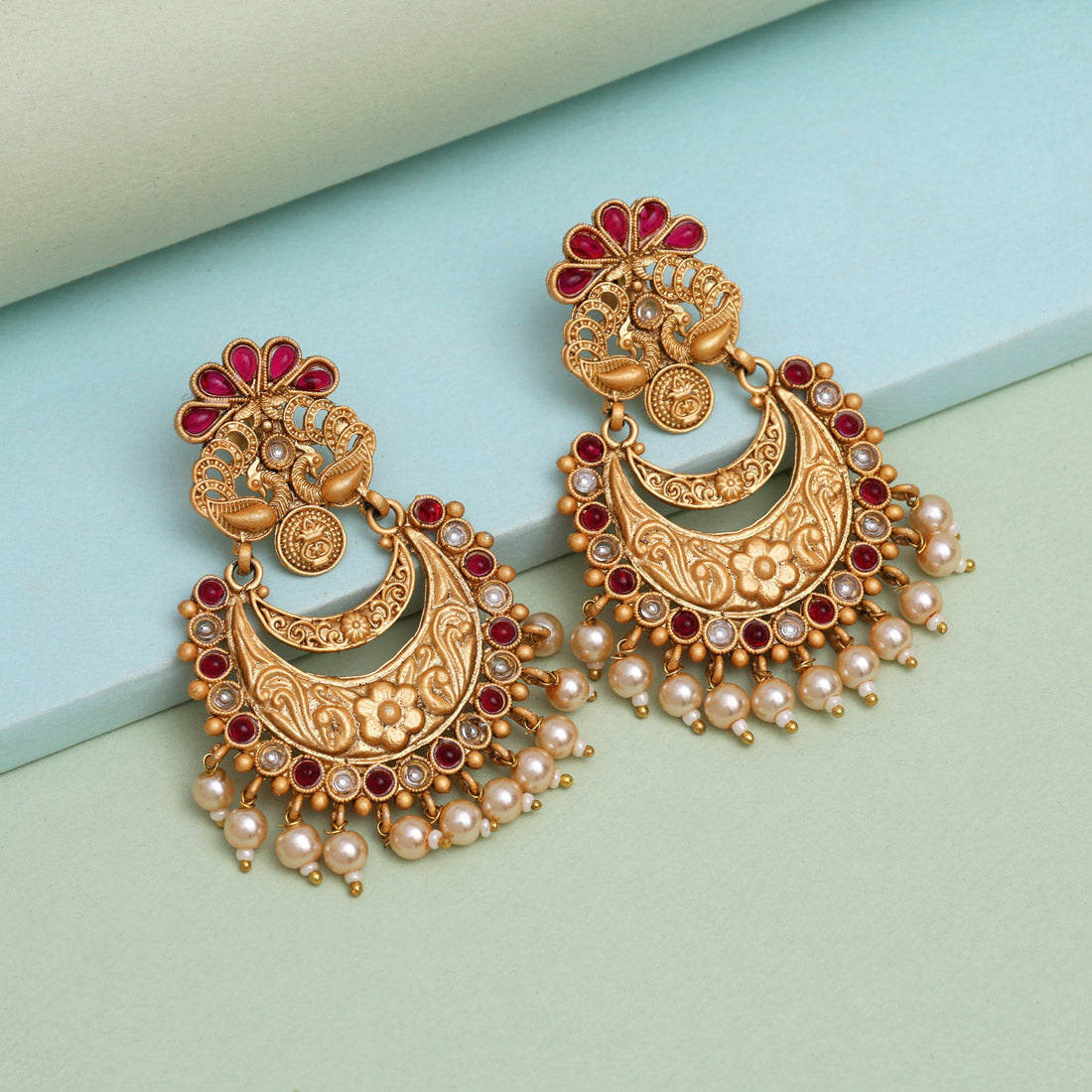 Rani Color Rajwadi Matte Gold Earrings (MGE322RNI) - Preyans.com