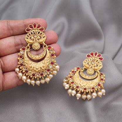 Rani Color Rajwadi Matte Gold Earrings (MGE322RNI) - Preyans.com