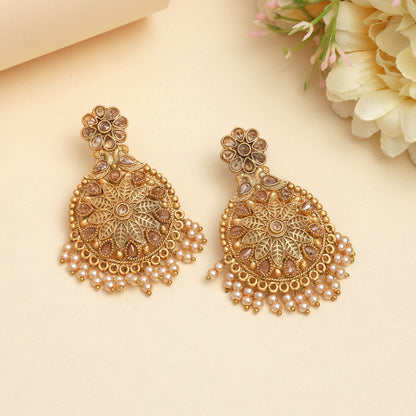 Gold Color Rajwadi Matte Gold Earrings (MGE323GLD) - Preyans.com