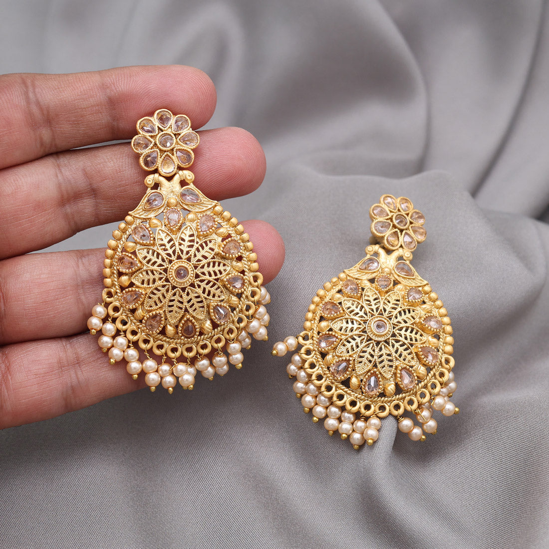 Gold Color Rajwadi Matte Gold Earrings (MGE323GLD) - Preyans.com