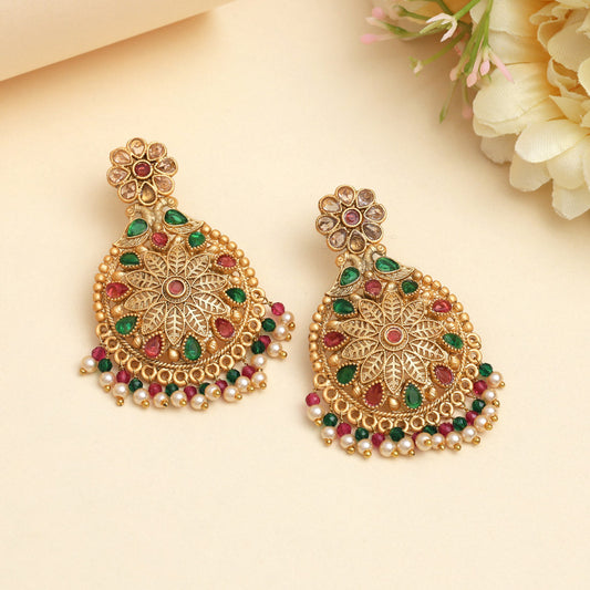 Rani & Green Color Rajwadi Matte Gold Earrings (MGE323RNIGRN) - Preyans.com