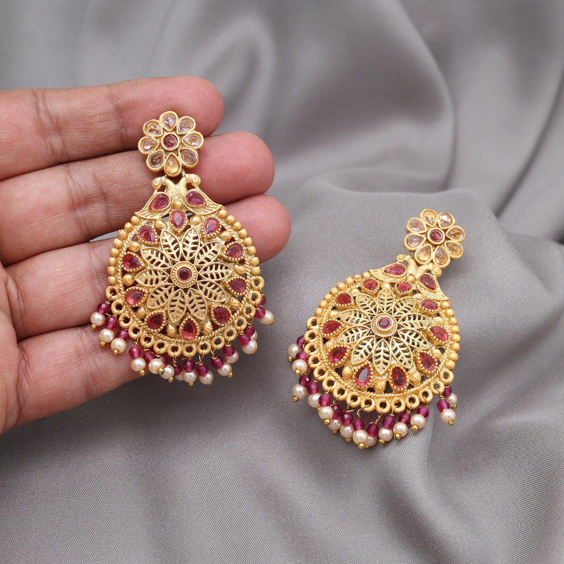 Rani Color Rajwadi Matte Gold Earrings (MGE323RNI) - Preyans.com