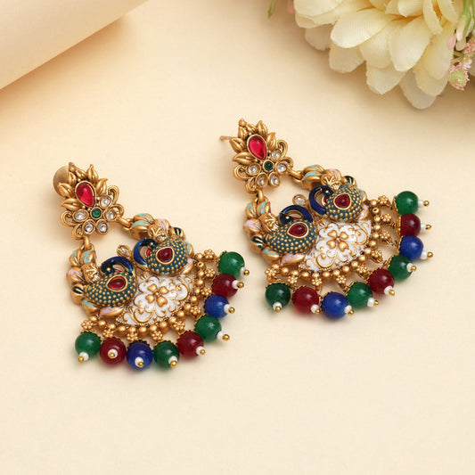 Multi Color Meena Work Rajwadi Matte Gold Earrings (MGE324MLT) - Preyans.com