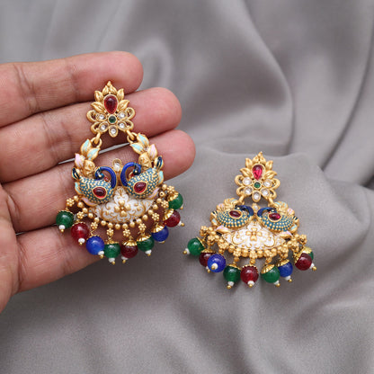 Multi Color Meena Work Rajwadi Matte Gold Earrings (MGE324MLT) - Preyans.com