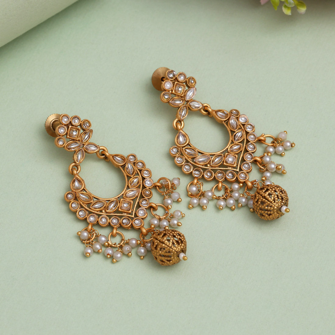 Gold Color Rajwadi Matte Gold Earrings (MGE325GLD) - Preyans.com