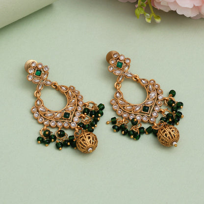 Green Color Rajwadi Matte Gold Earrings (MGE325GRN) - Preyans.com