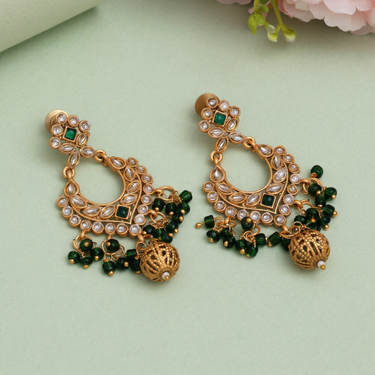 Green Color Rajwadi Matte Gold Earrings (MGE325GRN) - Preyans.com