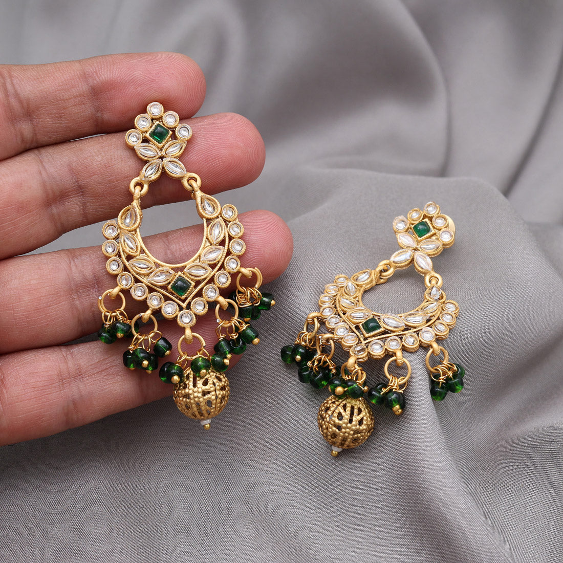 Green Color Rajwadi Matte Gold Earrings (MGE325GRN) - Preyans.com