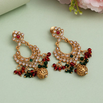 Maroon & Green Color Rajwadi Matte Gold Earrings (MGE325MG) - Preyans.com