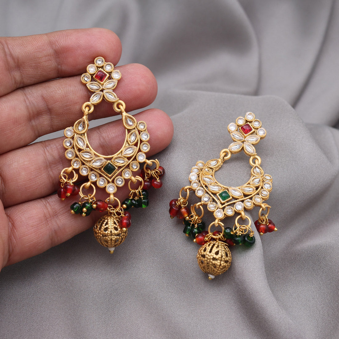 Maroon & Green Color Rajwadi Matte Gold Earrings (MGE325MG) - Preyans.com