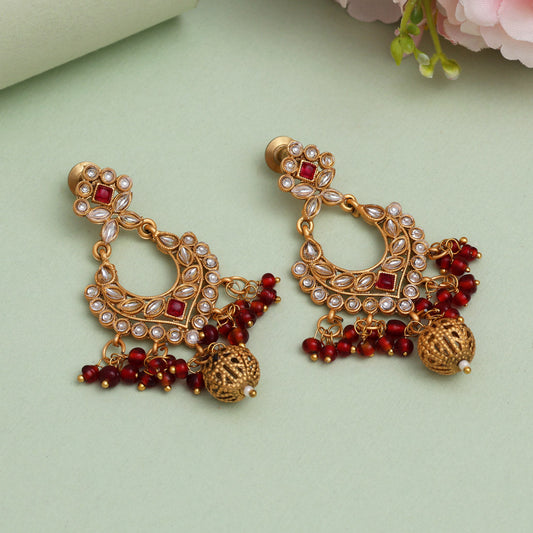 Maroon Color Rajwadi Matte Gold Earrings (MGE325MRN) - Preyans.com