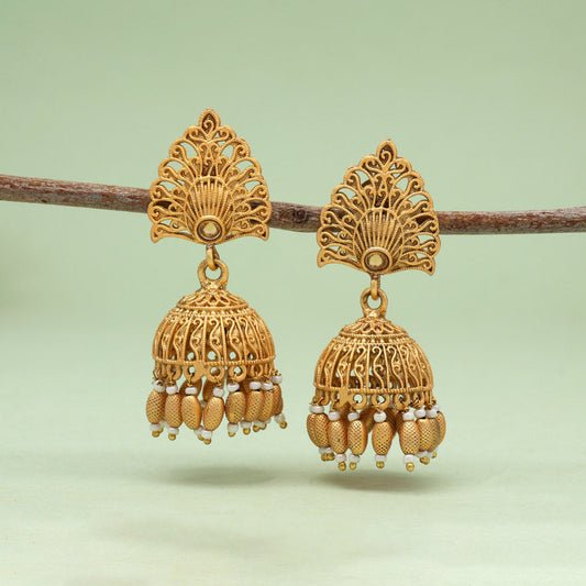 Gold Color Rajwadi Matte Gold Earrings (MGE326GLD) - Preyans.com