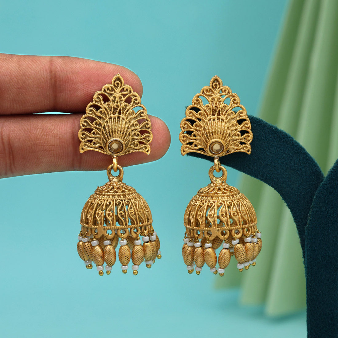 Gold Color Rajwadi Matte Gold Earrings (MGE326GLD) - Preyans.com