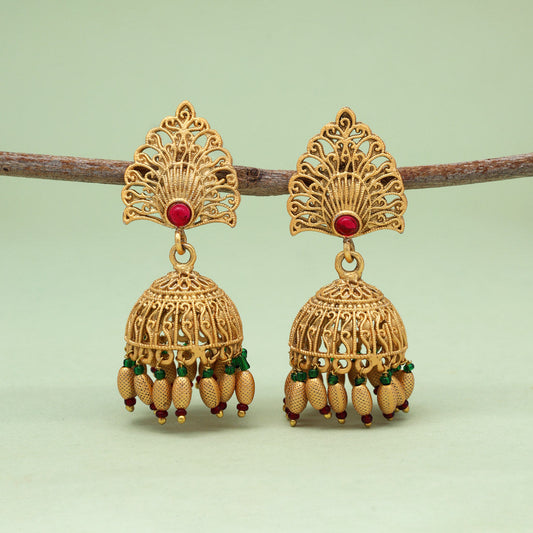 Maroon & Green Color Rajwadi Matte Gold Earrings (MGE326MG) - Preyans.com