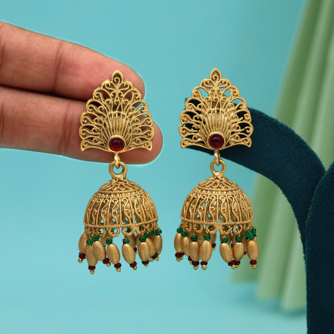 Maroon & Green Color Rajwadi Matte Gold Earrings (MGE326MG) - Preyans.com